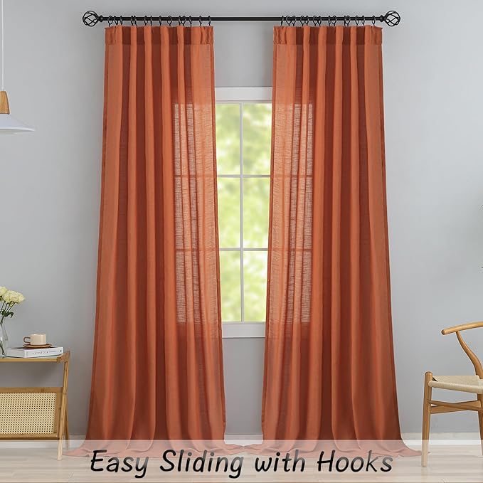 DONREN Burnt Orange Back Tab Curtains 80 Inches Long 2 Panels - Image 2
