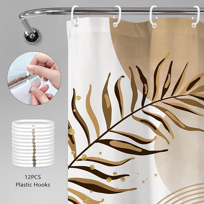 Beige Boho Shower Curtain 60Wx72H Bohemian Abstract Modern Mid Century Leaves - Image 6
