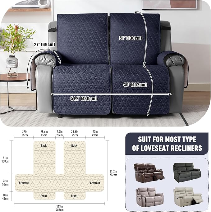 TAOCOCO 100% Waterproof Recliner Cover, Non-Slip Washable Reclining Couch Cover - Image 3