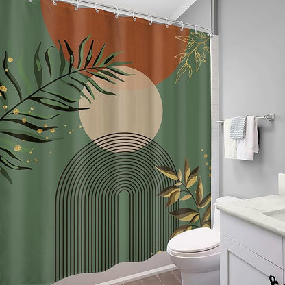 Boho Dark Green Shower Curtain 60Wx72H Abstract Bohemian Mid Century Minimalist - Image 4