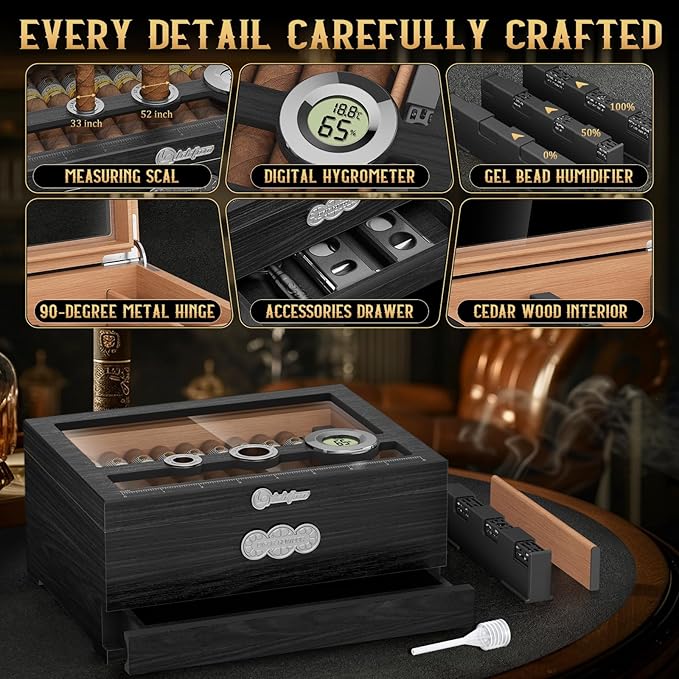 Cigar Humidor, Glass Top Desktop Humidor Box, Cigar Gifts - Image 3