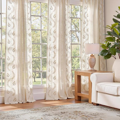jinchan Belrose Linen Curtains for Bedroom Floral Curtains 84 Inch Length Linen - Image 3