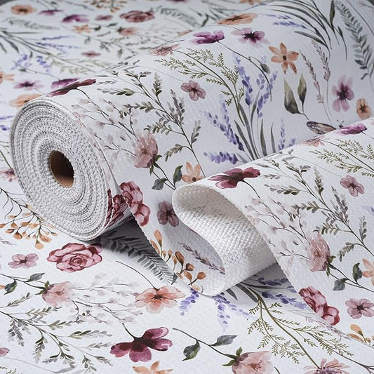 Floral Shelf and Drawer Liner for Kitchen Cabinets, 12IN x 20FT Non-Adhesive by Amiitay
