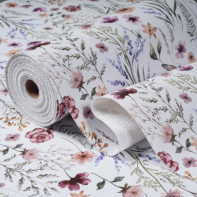 Floral Shelf and Drawer Liner for Kitchen Cabinets, 16IN x 10FT Non-Adhesive by Amiitay