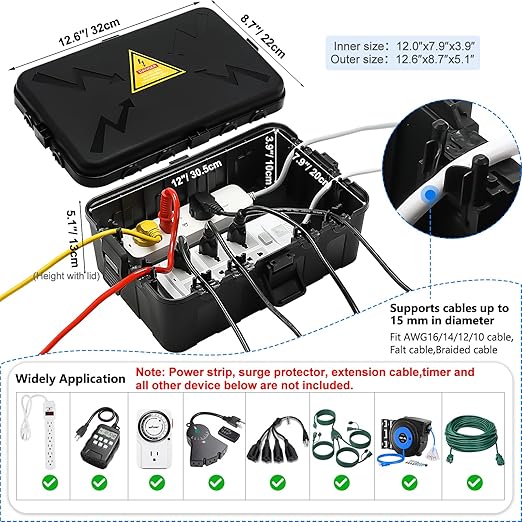 Hrensaw Large Outdoor Electrical Box Waterproof, IP54 Waterproof Outdoor Outlet - Image 2