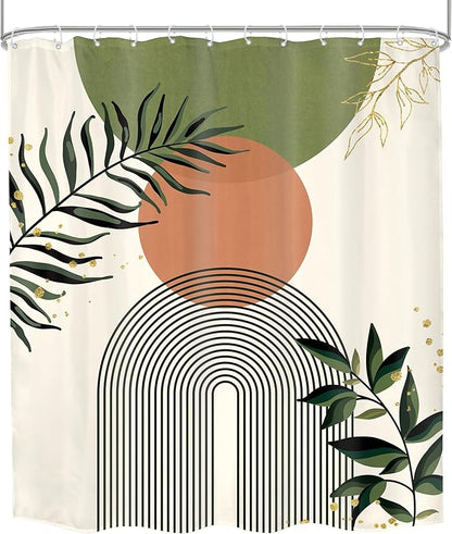 Green Boho Shower Curtain 60Wx72H Abstract Bohemian Modern Leaves Mid Century - Image 8