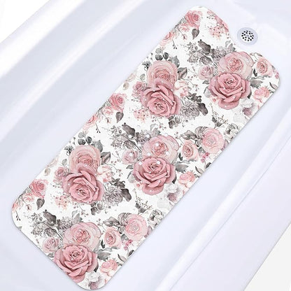 Pink Flower Leaves Bath Mat Non Slip, Floral Rose Spring 40 X 16 Inch Extra by Britown