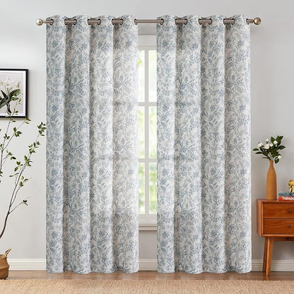 Vangao Blue Floral Linen Curtains - Image 2