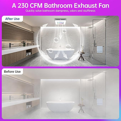 Bathroom Exhaust Fan with Bluetooth Speaker, 230 CFM 1.0 Sone Bathroom Exhaust - Image 9