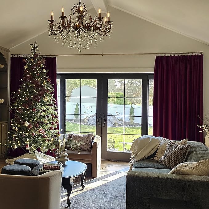 TWOPAGES Luxury Velvet Curtain Pinch Pleated Burgundy Curtain 84 inch Long - Image 2
