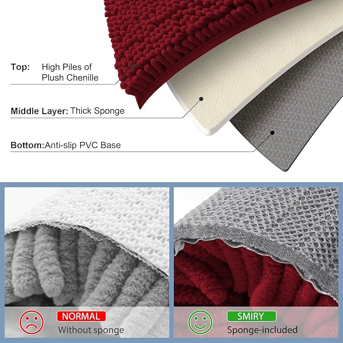 Smiry Luxury Chenille Bathroom Rugs 24x16, Extra Soft and Absorbent Shaggy Bath - Image 5