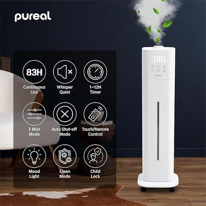 Pureal 10L Tower Humidifier, 83H Runtime, Warm & Cool Mist, Large Room - Image 2