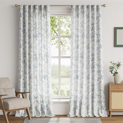 jinchan Linen Floral Curtains for Living Room 96 Inch Length Blue Printed - Image 2