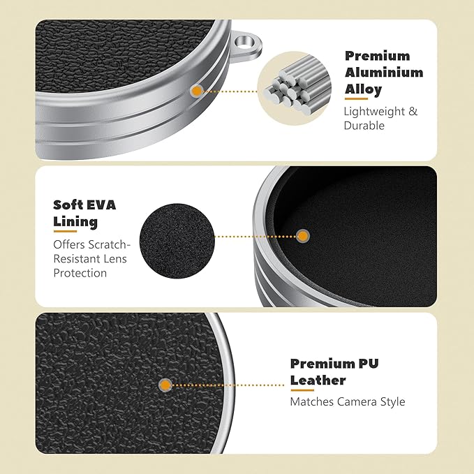 Leather Texture Lens Cap for Fuji X Half, Aluminum Anti-Dust Anti-Scratches - Image 2