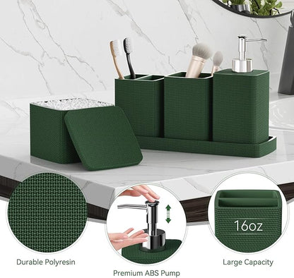 Dark Green Bathroom Accessories Set 5 Pieces, Resin Toothbrush Holders Set - Image 4