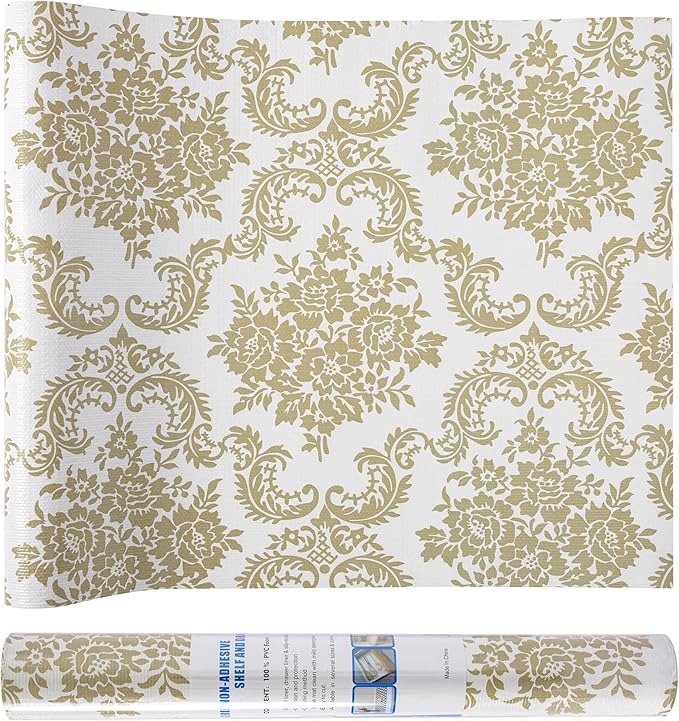 12 x 360 Inch Gold Shelf Liner for Kitchen Cabinets Non Adhesive Kitchen Drawer by DwellAid