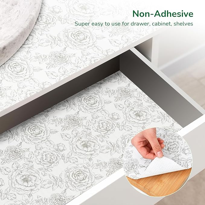 Floral Drawer and Shelf Liner for Kitchen, Non-Slip Non-Adhesive Cabinet Liners - Image 3