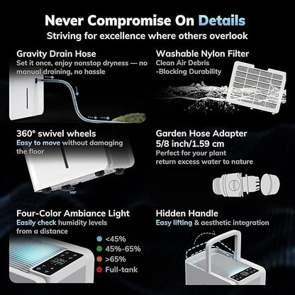 3500 Sq.Ft Basement Dehumidifier, AEOCKY Max 50 Pint/D Drain Hose Dehumidifier - Image 7