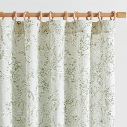 jinchan Floral Curtains 84 Inches Long Sage Green Flower Linen Farmhouse Curtain by JINCHAN