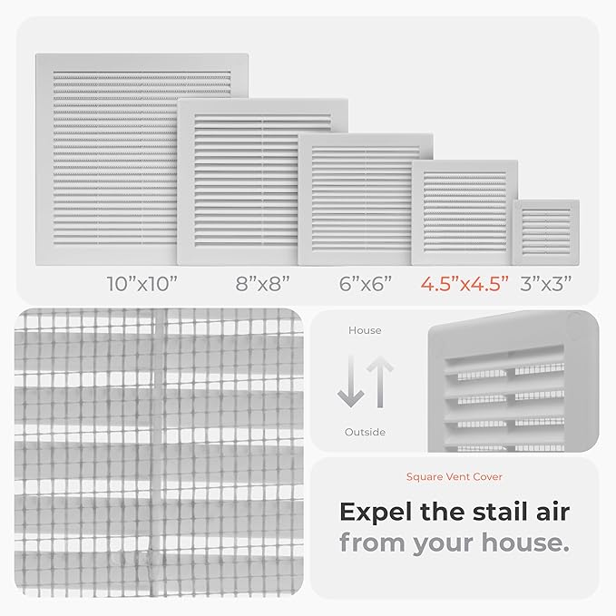 10-Pack 6" x 6" Square Air Vent Cover – White Plastic Vent Deflector - Image 3
