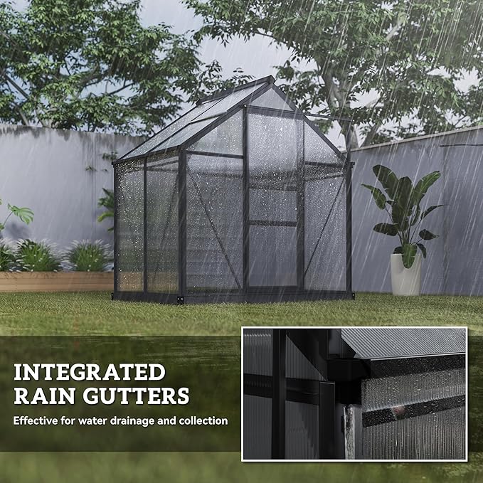 Outsunny 6' x 4' Greenhouse for Outdoors, Polycarbonate Greenhouse - Image 6