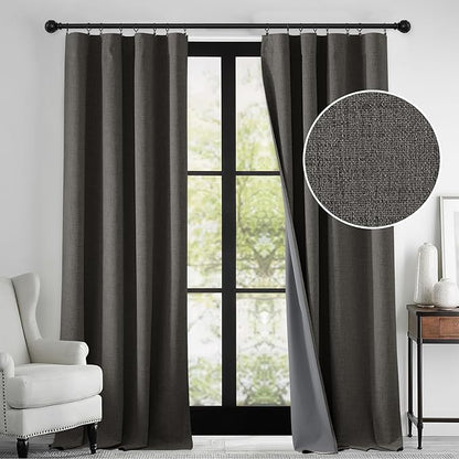 RYB HOME 100% Blackout Linen Textured Curtains 84 inches Long, Thermal - Image 2