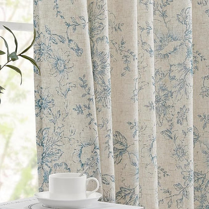 jinchan Linen Blend Curtain Floral Curtains by JINCHAN