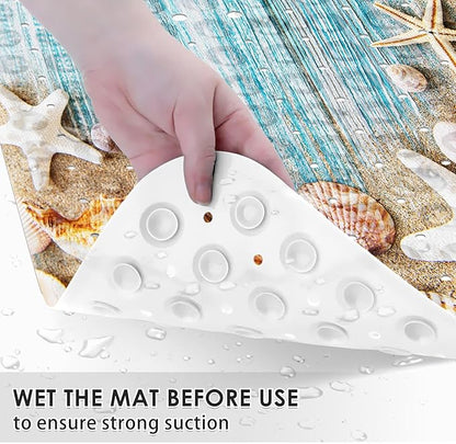 Seashells Summer Bath Mat Non Slip, Space Beach Wood 40 X 16 Inch Extra Long - Image 3