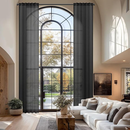 Dreaming Casa Black Sheer Curtains 204 Inches Long, Rod Pocket & Back Tab Light by DreamingCasa