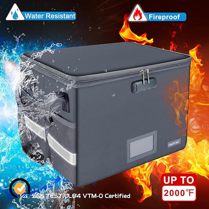 ENGPOW File Box with Lock, Fireproof Document Box with Pockets, Collapsible - Image 4