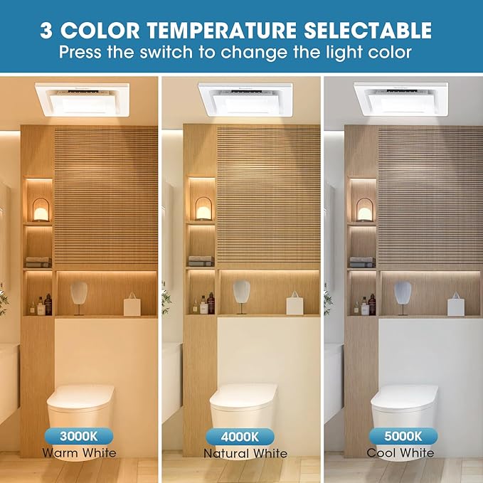Bathroom Exhaust Fan with Light, Ultra-Quiet 100 CFM Ventilation & 3CCT LED - Image 5