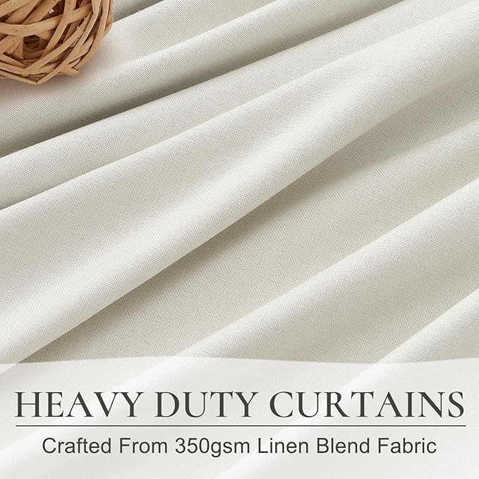 Beige White 54 Inch Curtains Sunblock Curtains - Image 5