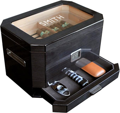 CASE ELEGANCE Monogrammed Octodor Large Black Piano Finish Glass Top Cedar by CASEELEGANCE