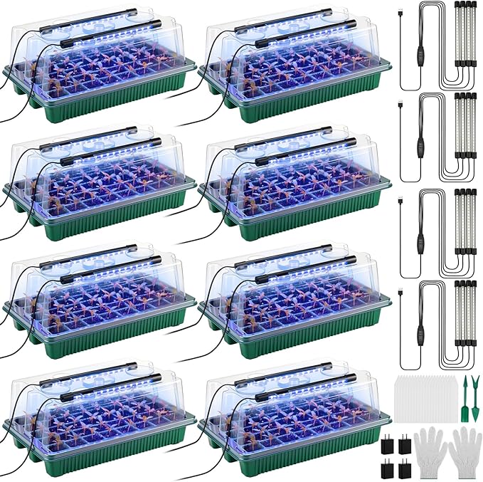 8 Pack Starter Tray with Light, 320 Cells Sprouting Kit Seedling Tray with by Unknown