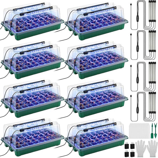 8 Pack Starter Tray with Light, 320 Cells Sprouting Kit Seedling Tray with by Unknown