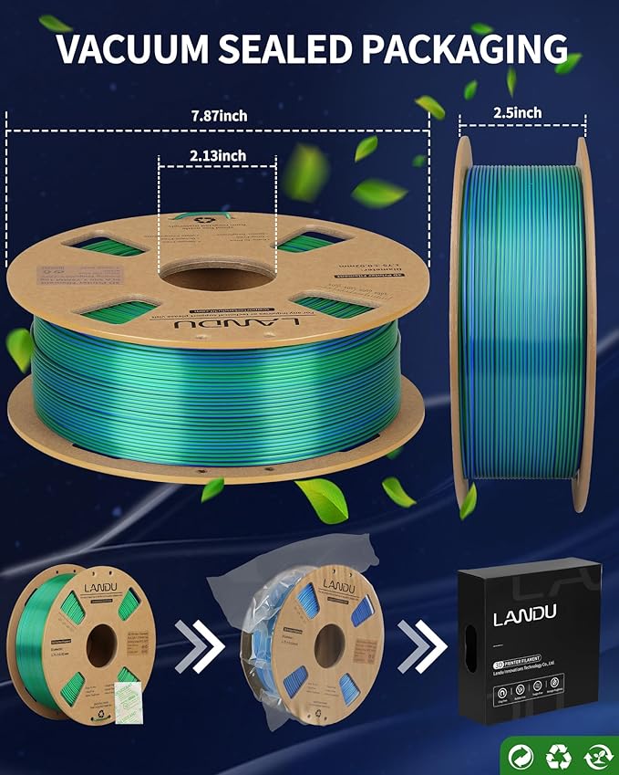 LANDU Silk Dual Color PLA Filament 1.75mm 1KG, 3D Printer Filament Dimensional - Image 6