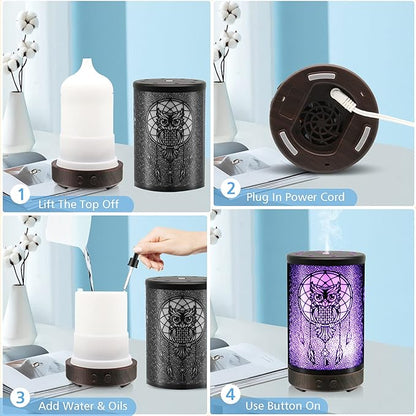 Owl Essential Oil Diffuser, Daroma 100ml Metal Aromatherapy Ultrasonic Cool - Image 7