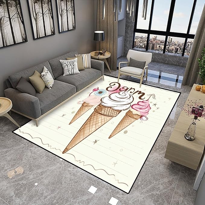 Floor Covering, Three Ice Creams Pattern Printing Foldable Area Rugs Fade - Image 4