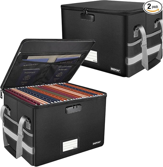 ENGPOW File Box with Lock, Fireproof Document Box with Pockets, Collapsible by ENGPOW