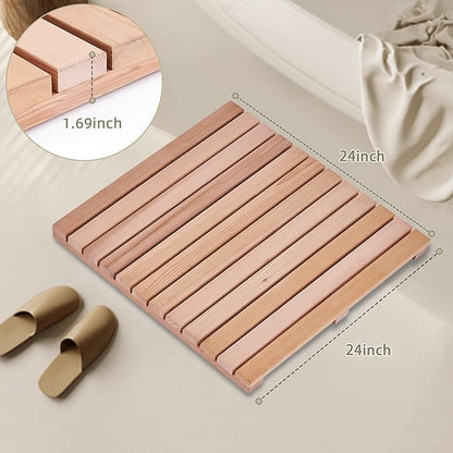 bingaai Cedar Wood Shower Mat 24" × 24", Cedar Wood Bath Mat Square, Wooden - Image 5