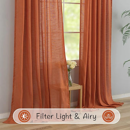 Autumn Burnt Orange Linen Back Tab Curtains 90 Inches Long 2 Panels - Image 7