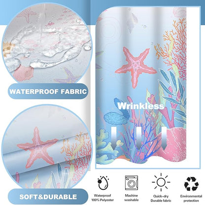 No Hook Shower Curtain with Snap in Liner, Beach Ocean Nautical Coastal Shower - Image 3