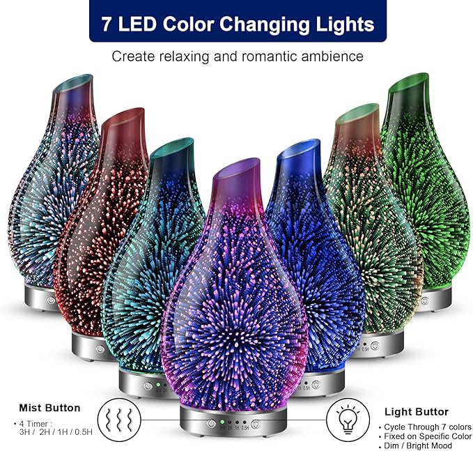 MAXWINER Essential Oil Diffusers Ultrasonic 3D Glass Aromatherapy Diffuser - Image 2