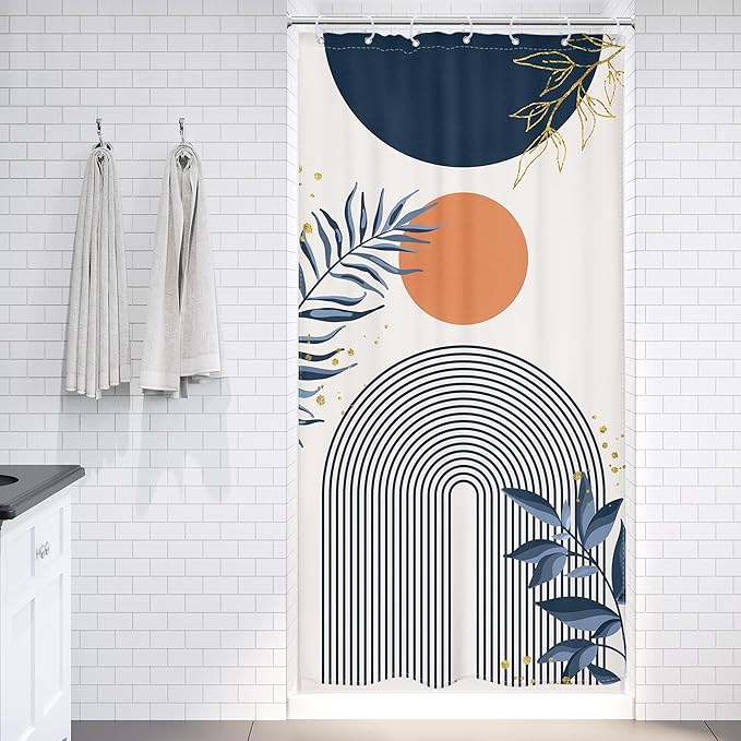 Small Stall Boho Shower Curtain 36Wx72H Navy Blue Modern Bohemian Mid Century - Image 2