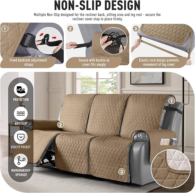 TAOCOCO 100% Waterproof Recliner Cover, Non-Slip Washable Reclining Couch Cover - Image 5