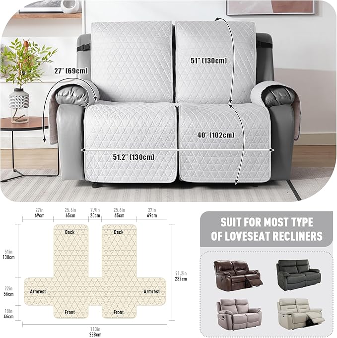 TAOCOCO 100% Waterproof Recliner Cover, Non-Slip Washable Reclining Couch Cover - Image 3