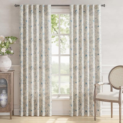 jinchan Floral Linen Curtains for Living Room 84 Inch Length Blue Flower - Image 2