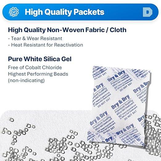 Dry & Dry 50 Gram Silica Gel Packets Desiccants, Silica Packets - Image 2
