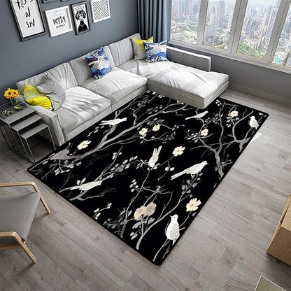 Carpet Blossom and Sparrow Pattern Printing Reversible Area Rugs Fade Resistant - Image 2