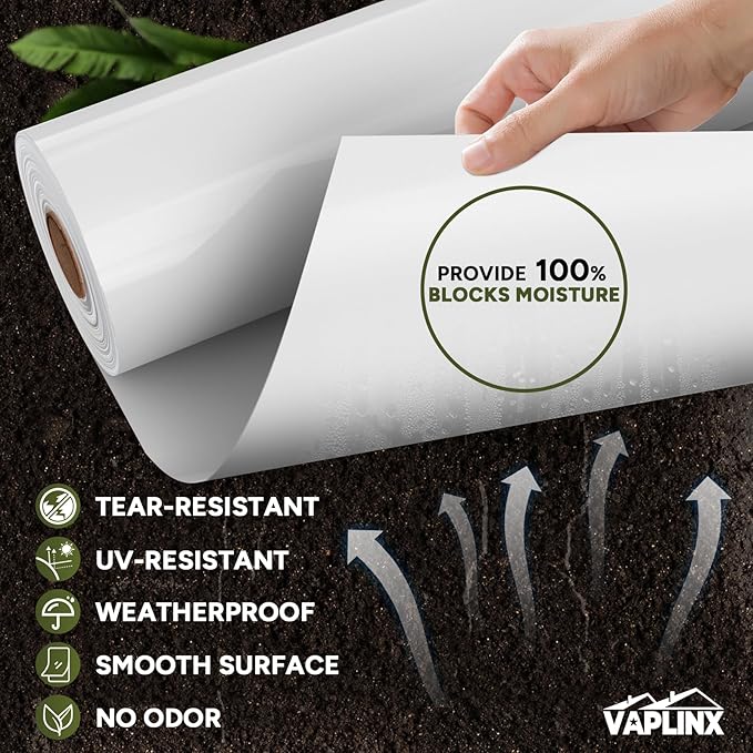 White Crawl Space Vapor Barrier, 12 Mil Vapor Barrier, Heavy Duty Polyethylene - Image 2